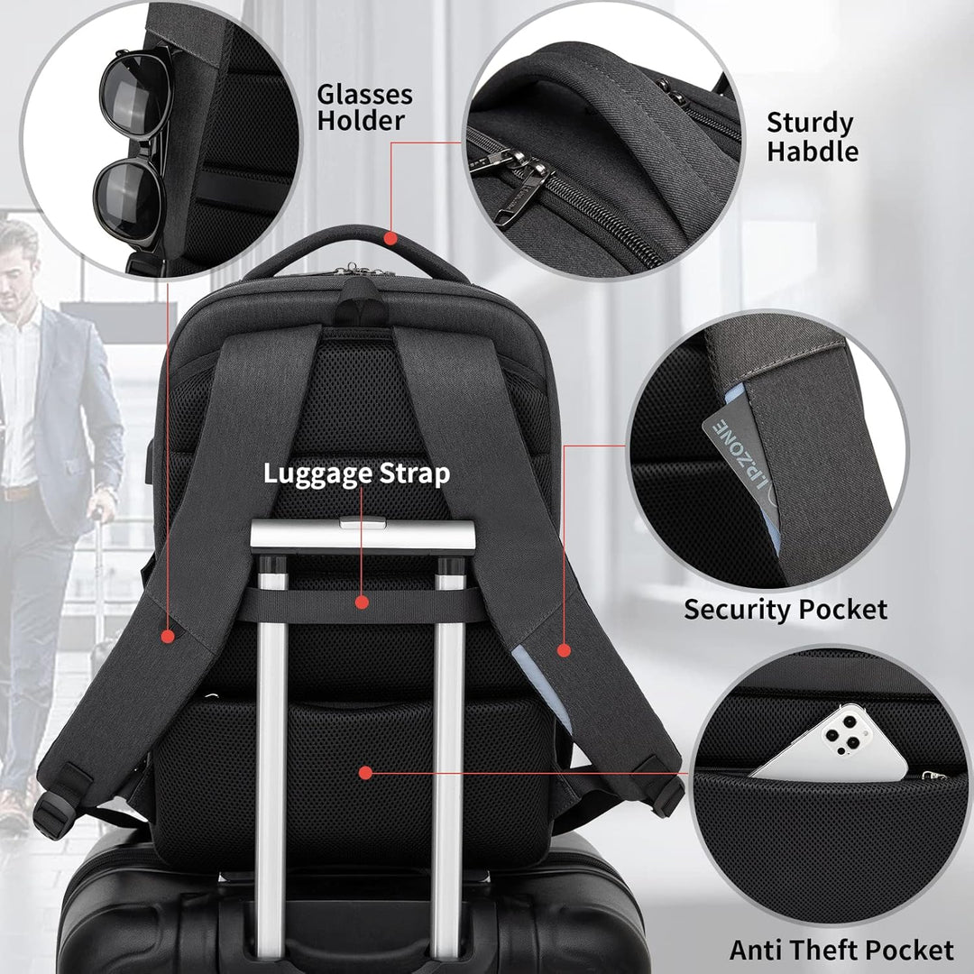 Vanntett reise laptop ryggsekk med USB-port og organisert lagring | Skanto