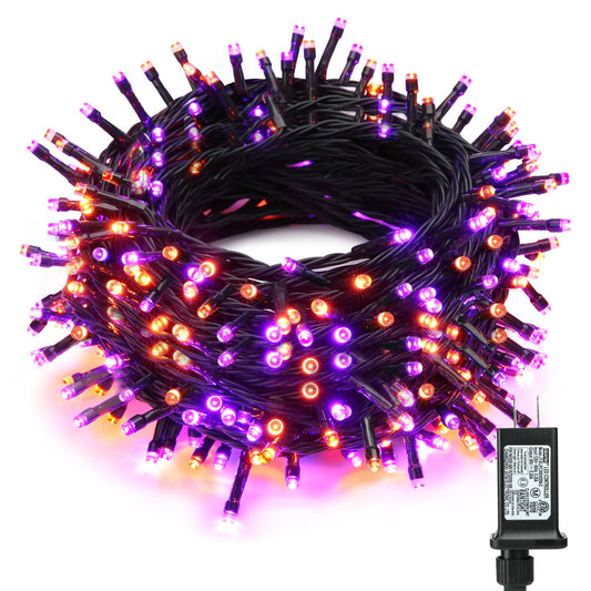 Norvo | Odeetronic Oransje & Lilla Halloween Lys, 98.42Ft 300 Led Oransje Lys, Koblebare 8 Modus Halloween Lysguirlander, Plug In Blinkende Lilla Halloween Lys Vanntett For Feriefest Hjemdekorasjoner