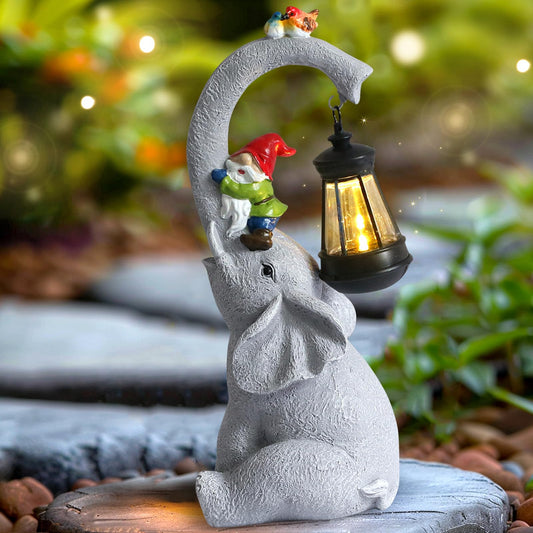 Norvo | Snowrabbit Elefantstatuer Utemøbler - Lykkeelefant Ute Statuer Med Solcelledrevet Lantern, Elefantstatue Gaver For