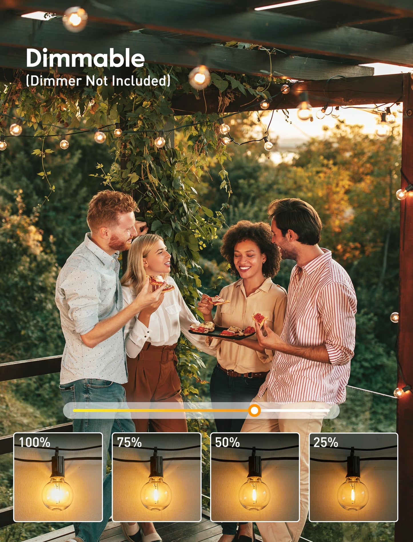 Norvo | Brightown 60Ft Utendørs Lyskjettinger - G40 Globe Led Terrasselys Med 32 Støtsikre Lyspærer