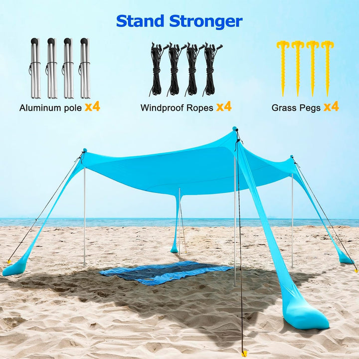 UPF50+ Familien-Strandzelt med Aluminiumstangen og Sandankern