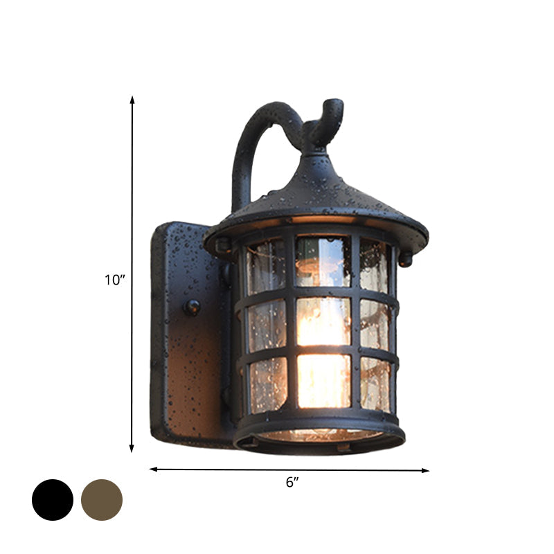 Seedet Glass Lantern Vegglampe Landsby Enkelt Lys Utendørs Vegglampe i Bronse/Svart | Skanto
