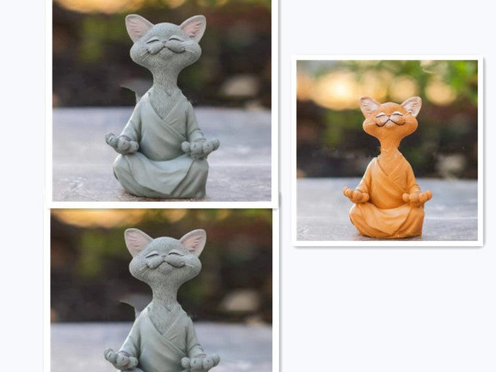 Skanto | Lekker svart Buddha katt figur meditasjon yoga samleobjekt glad katt dekor hjem hagedekorasjon hageornament