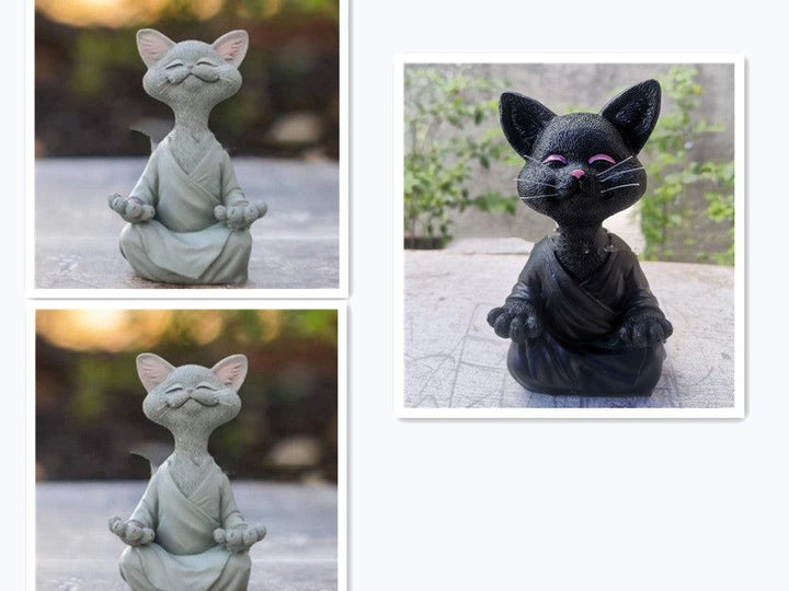 Skanto | Lekker svart Buddha katt figur meditasjon yoga samleobjekt glad katt dekor hjem hagedekorasjon hageornament
