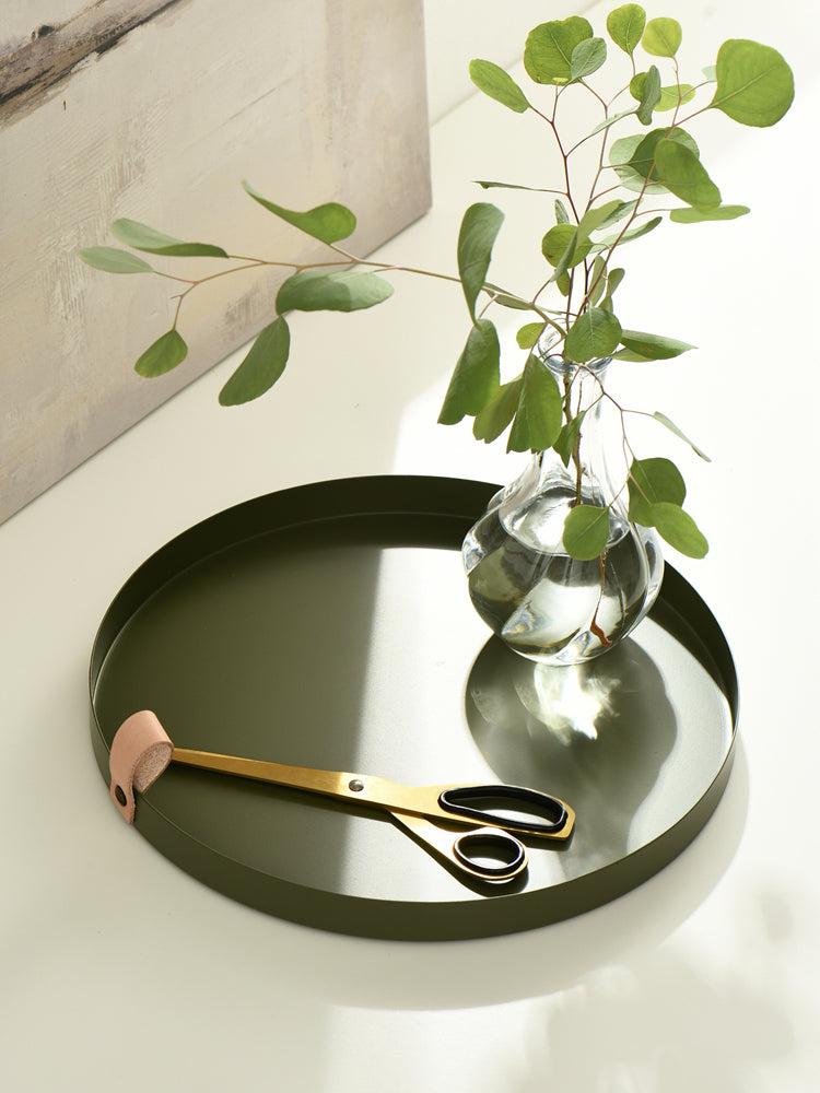 Norvo | Nordisk Stil Læderhåndtag Smidesjern Rundt Fat Plate Farge Oppbevaringsplate Vannglassplate Hjemmedekorasjon