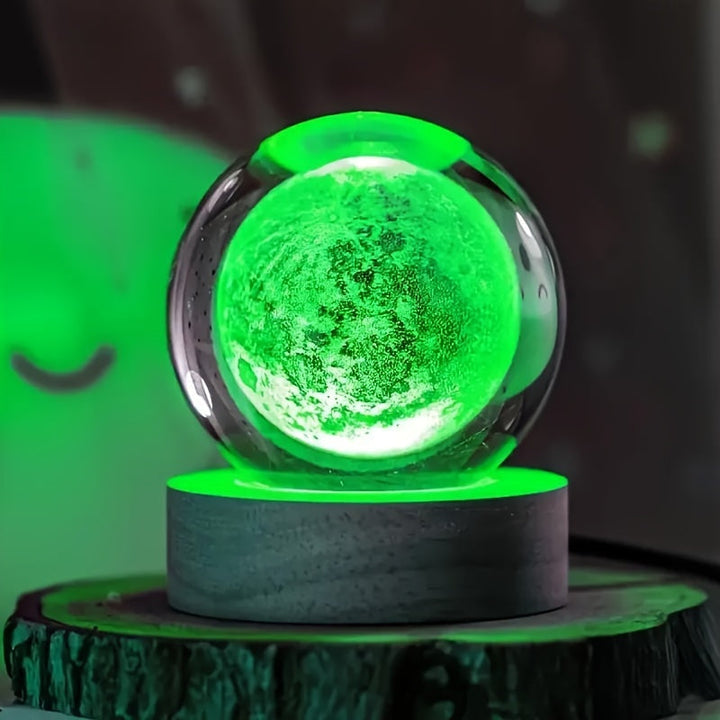 LumiSphere - Luksus 3D Krystall Bordlampe med Trebase Skanto