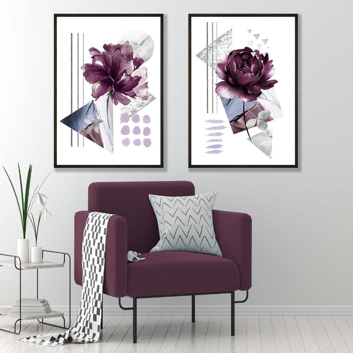 Moderne blomster i lilla – 2 kunsttrykk