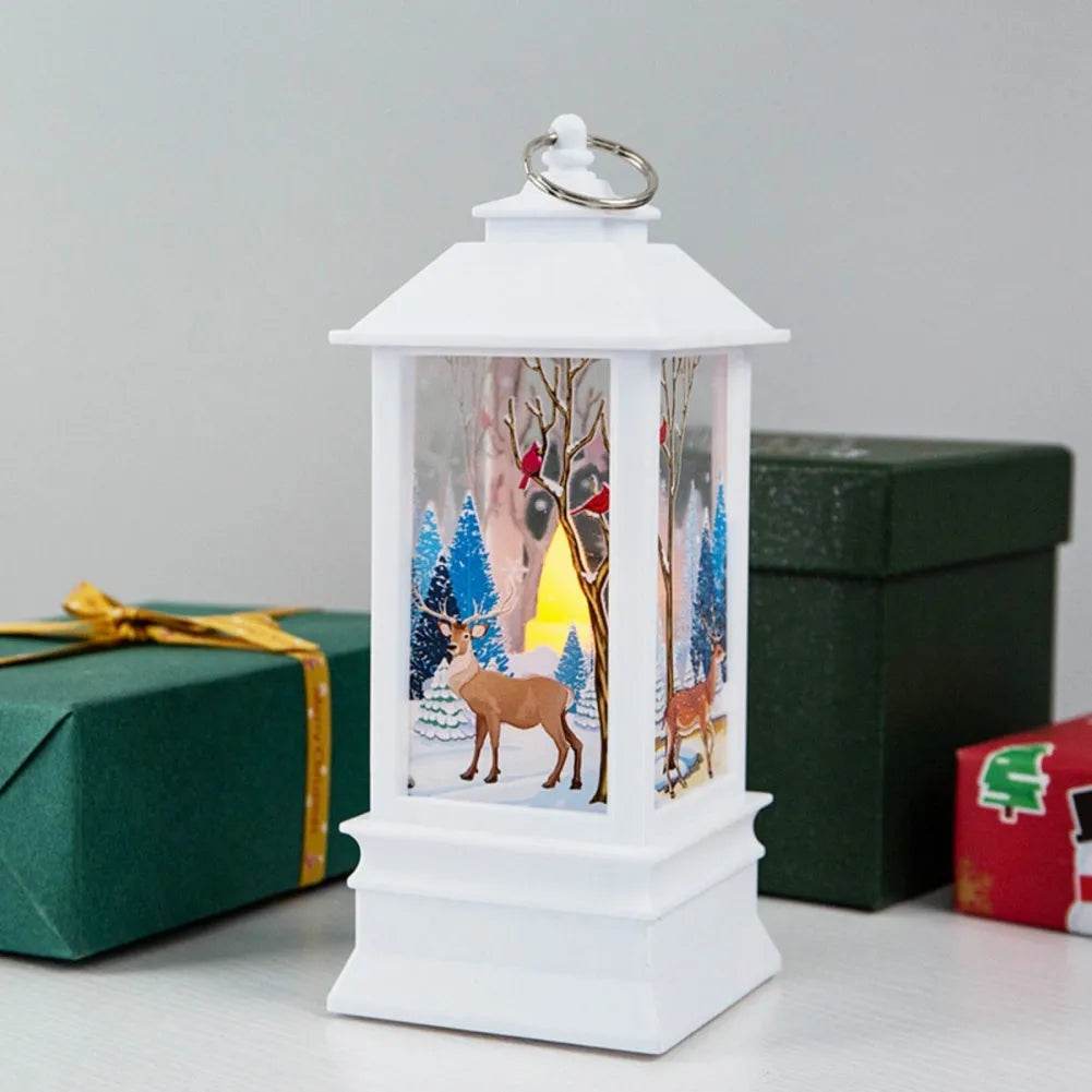 Skanto | Julelys Lys Led Snøreinsdyr Lantern Lys Vintage Slott Julenisse Snømann Hengende Lantern Lampe Nyttårsfeiring Dekorasjon