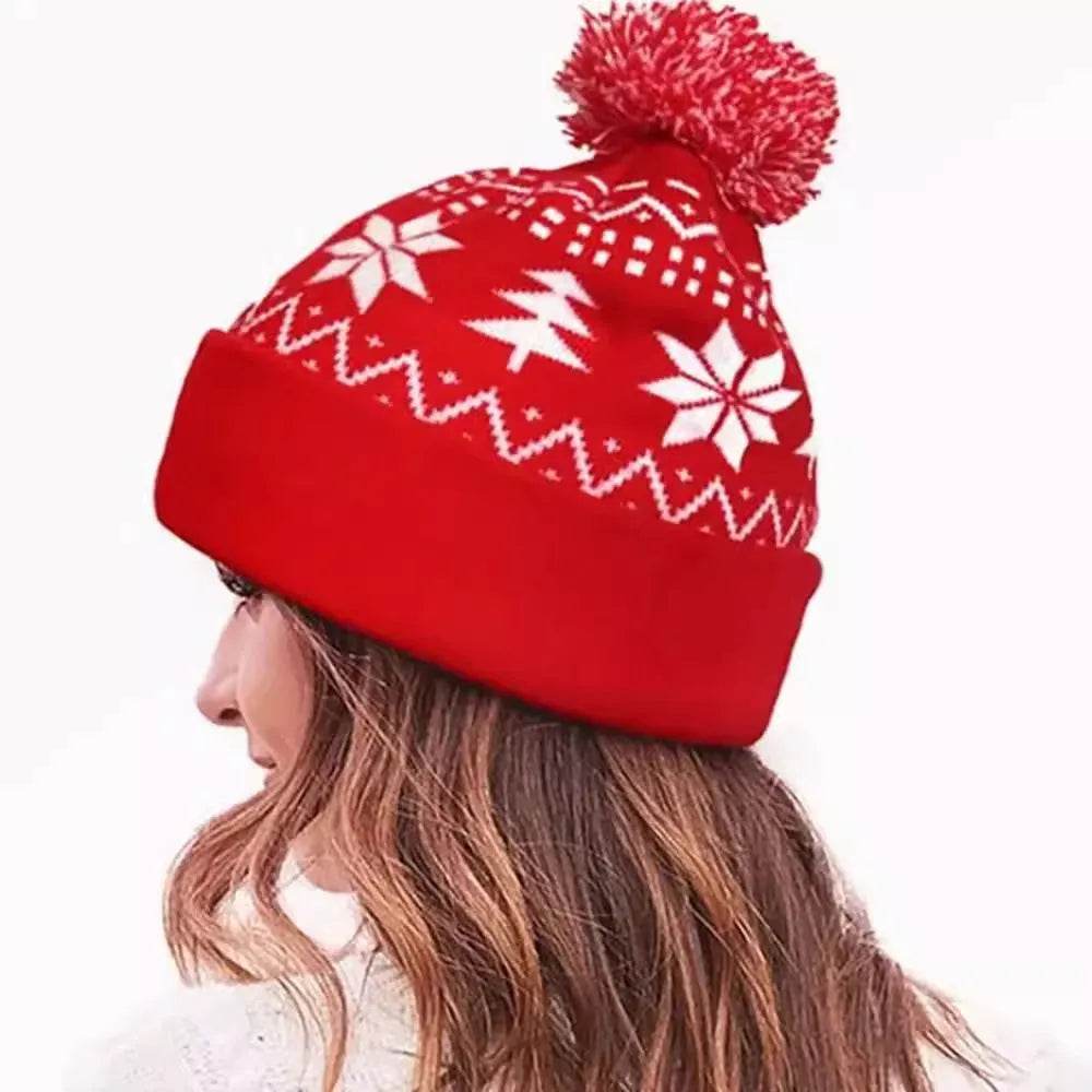 Skanto | Jacquard Jule Fluffy Ball Cap Termisk Hodecover Strikket Lue