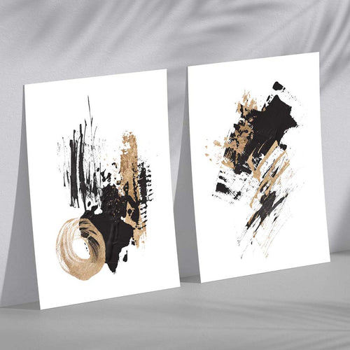 Abstrakt oljemaleri i svart og gull, 2 kunsttrykk