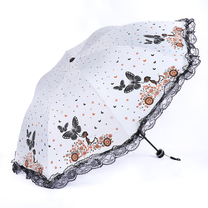 Damen Sonnenschutzschirm mit romantischem Schmetterlingsdesign Skanto