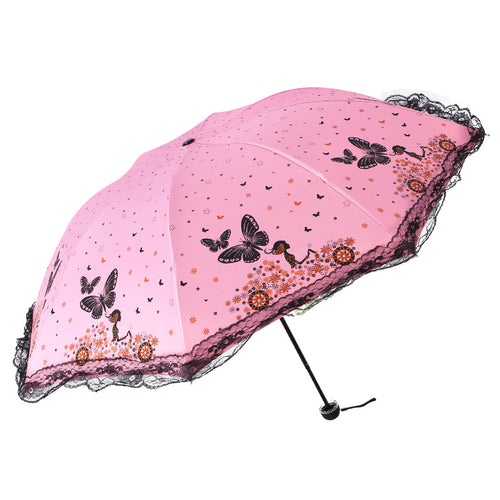 Damen Sonnenschutzschirm mit romantischem Schmetterlingsdesign Skanto