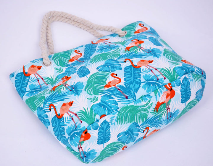 Stor strandveske med livlige flamingo-motiver Skanto