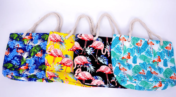 Stor strandveske med livlige flamingo-motiver Skanto