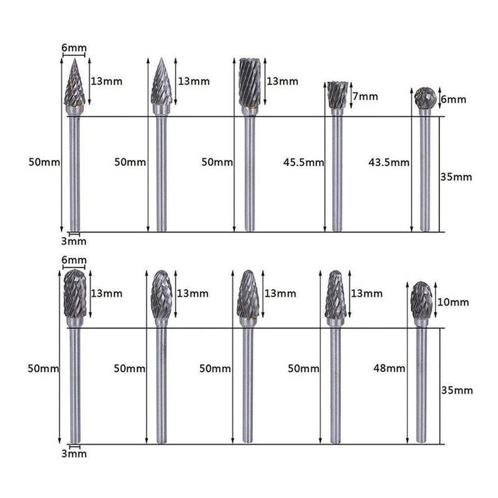Tungsten Carbide Slipeskaft (10 PCS) | Skanto