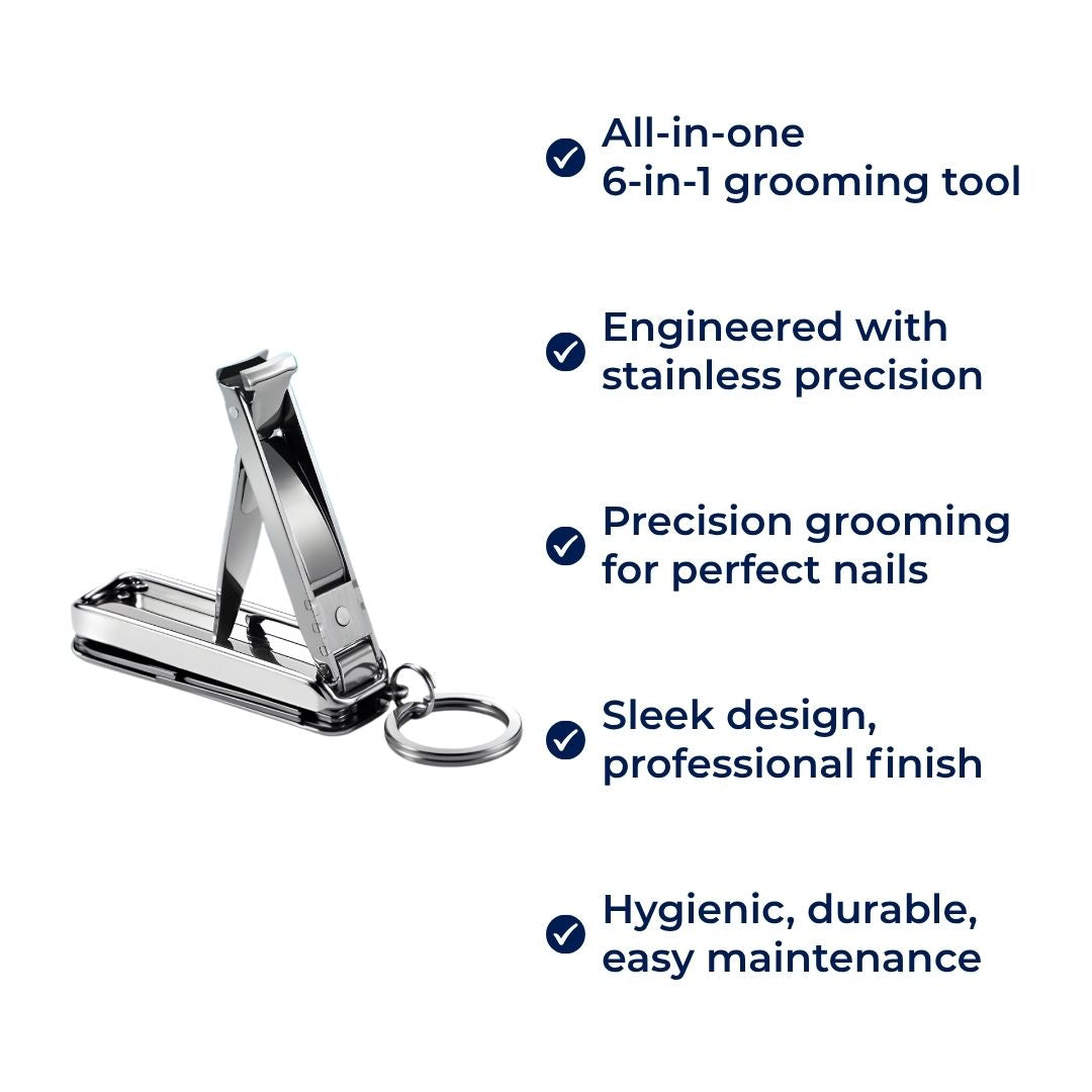 Funksjon Nail Clipper Tool – 6-i-1 Grooming Gadget – Premium Rustfritt Stål – Kompakt Reisebærer for Travle Profesjonelle Skanto