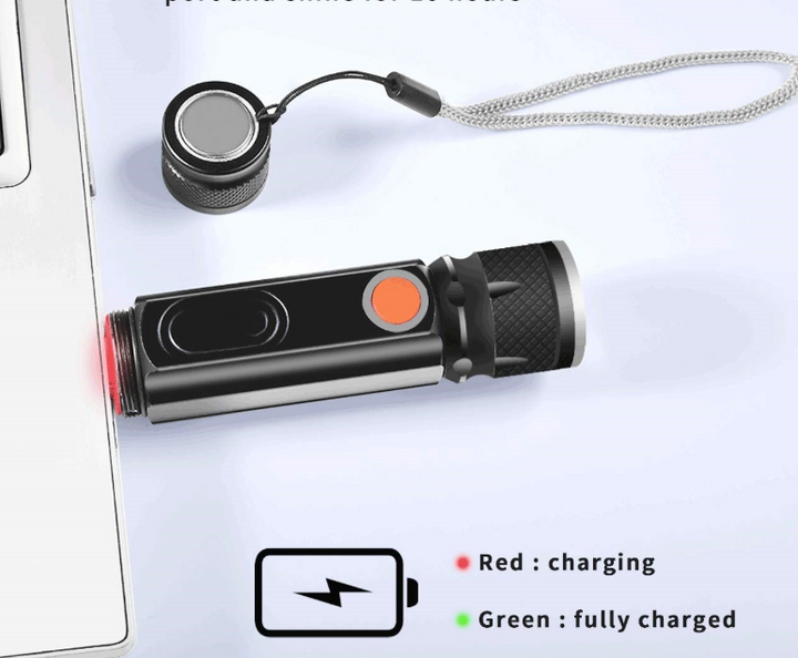 Skanto | USB Oppladbar Magnetisk Lommelykt – LED Nødbelysning med Magnet og Bæresnor