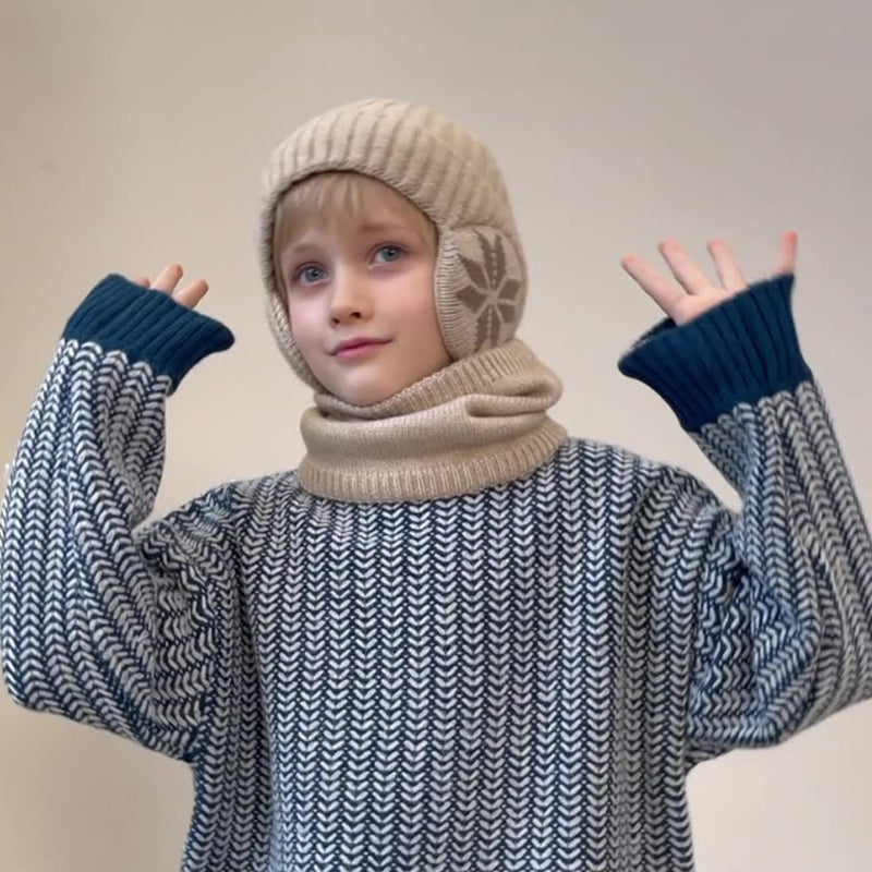 Skanto | Barne Vinter Fleece Skjerf Dress Strikket Lue