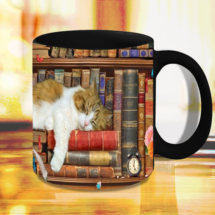 Skanto | Bokhylle Keramisk Kaffe Krus - Gave til Katte Bok Elskere