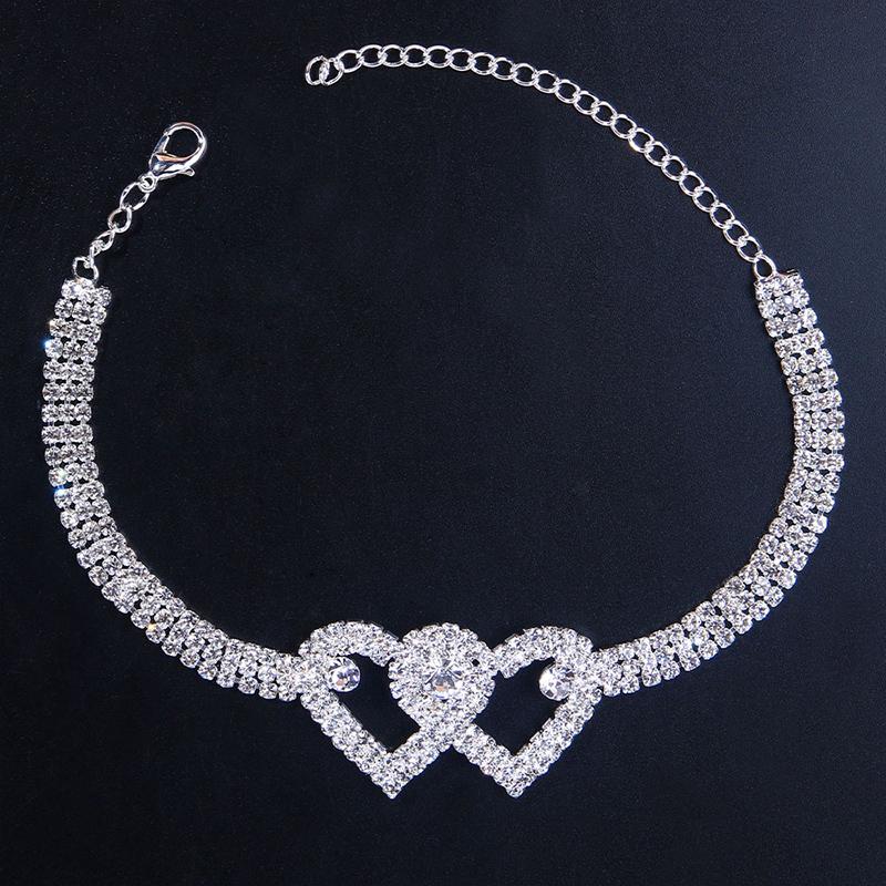 Skanto | Fasjonable Rhinestone Dobbel Hjerte Anklet
