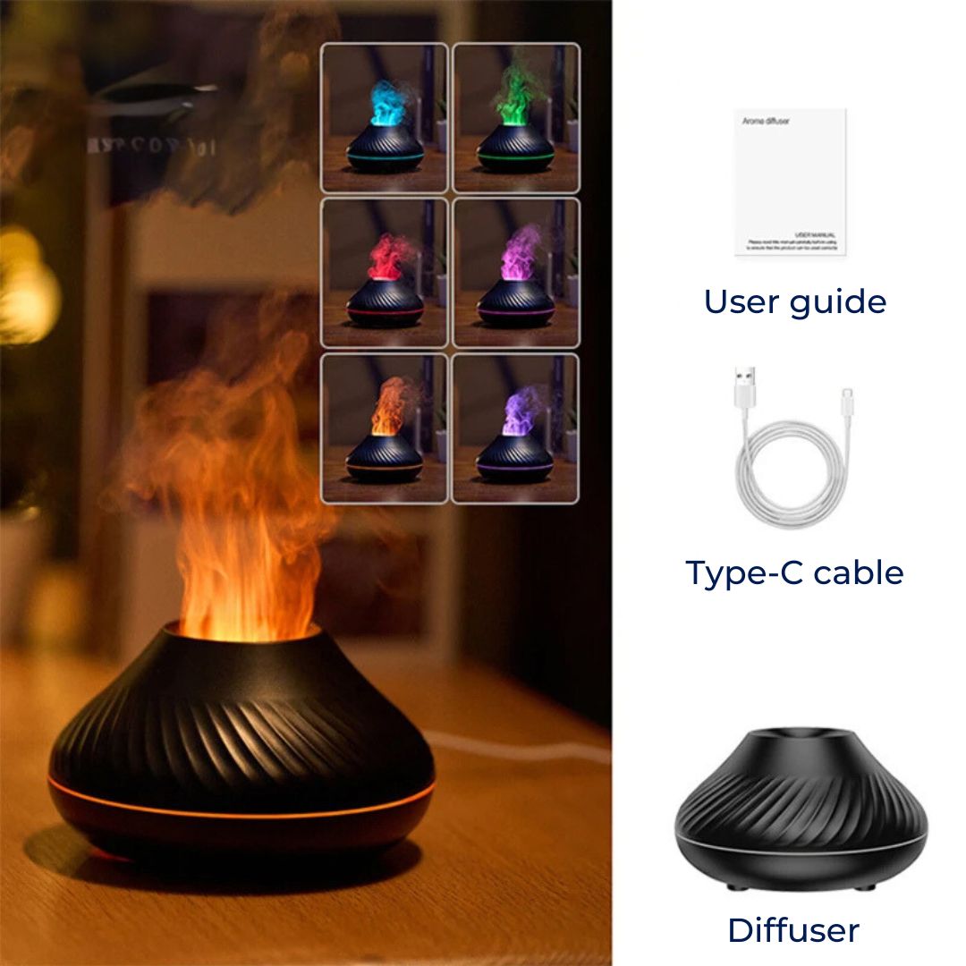 FlameGlow Luftfukter Aromaterapi Diffuser | Tilfører Fuktighet - Lindrer Tørr Luft - Hjelper med å Slappe Av - Stille Diffuser for Hjem eller Kontor Skanto