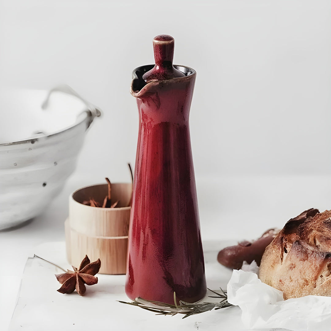 Olje- og krydderflaske laget av keramikk – Stilig og aroma-bevarende | Perfekt for kjøkken og spisebord | Skanto