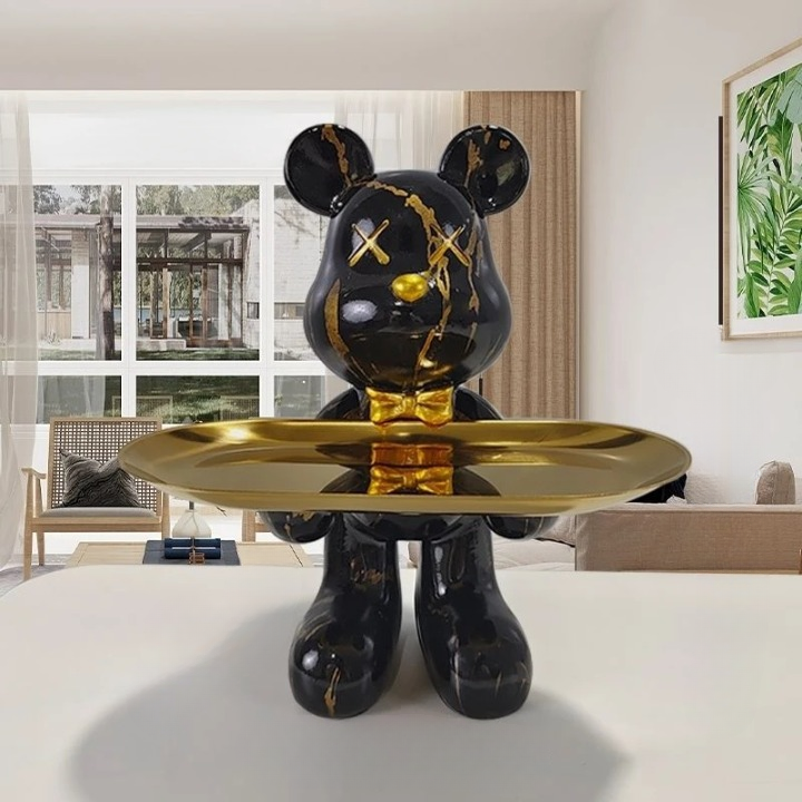 Bjørn Figurin med Serveringsbrett, Moderne Dekorativ Figur for Stue og Gang
