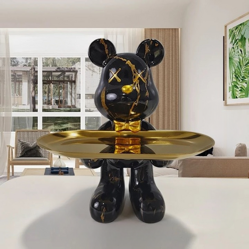 Bjørn Figurin med Serveringsbrett, Moderne Dekorativ Figur for Stue og Gang
