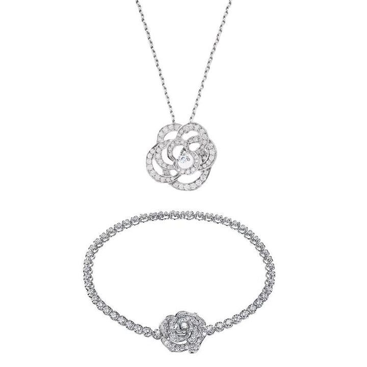 Skanto | Rose Rhinestone Armbånd og Halskjede