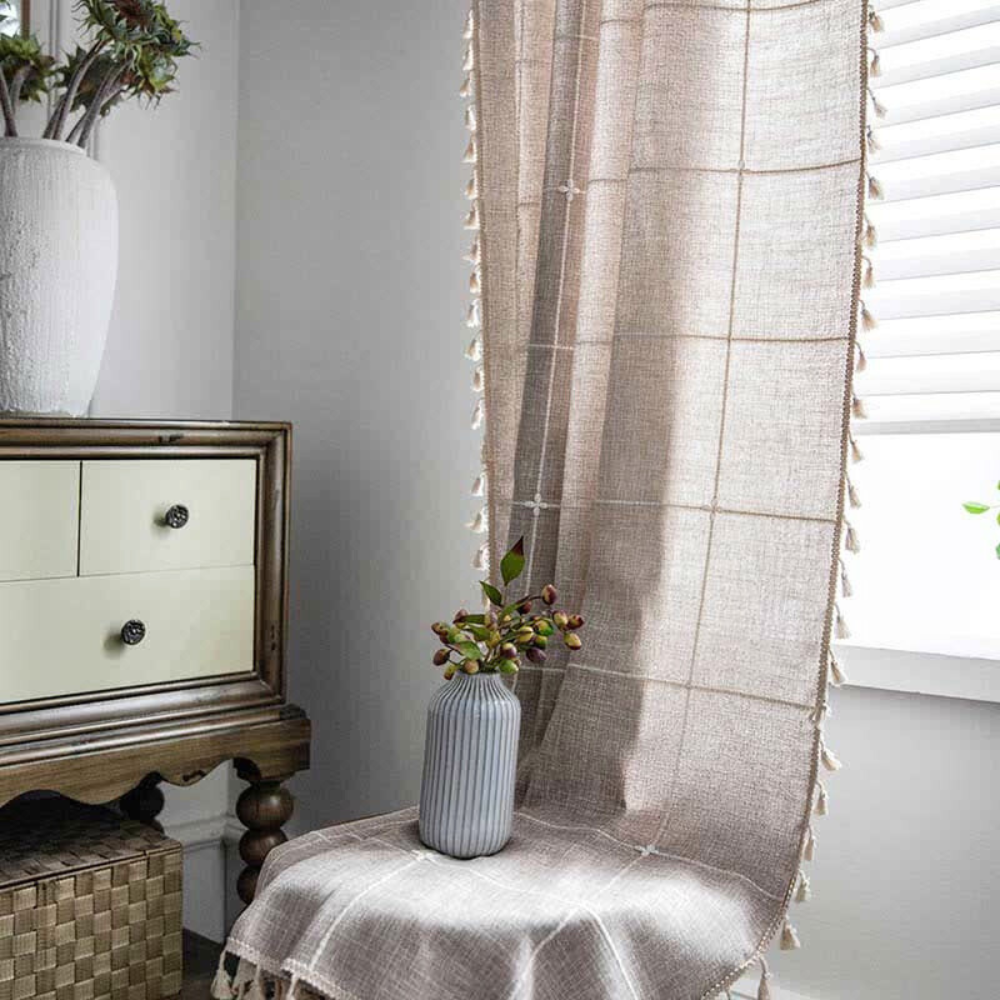 Skanto | Rutete Frynse Semi-Svart utgardiner – Boho Stil Gardiner