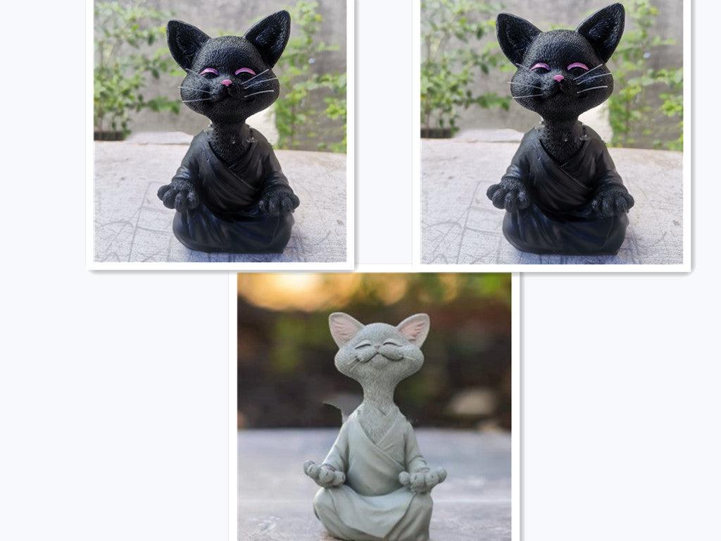 Skanto | Lekker svart Buddha katt figur meditasjon yoga samleobjekt glad katt dekor hjem hagedekorasjon hageornament