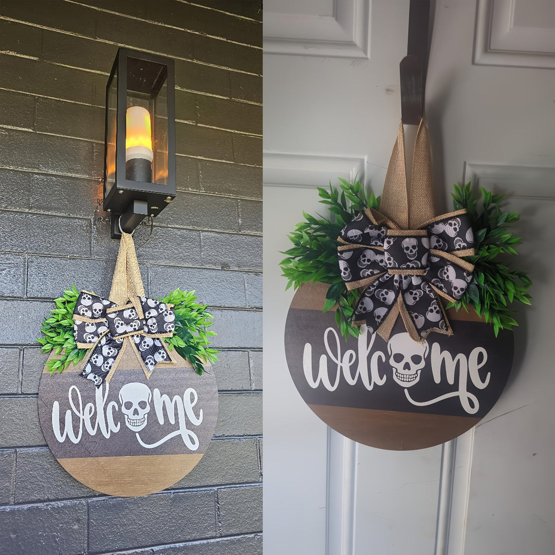 Skanto | Halloween Spooky Skull Front Door Wreath | Rustikk Velkomstskilt