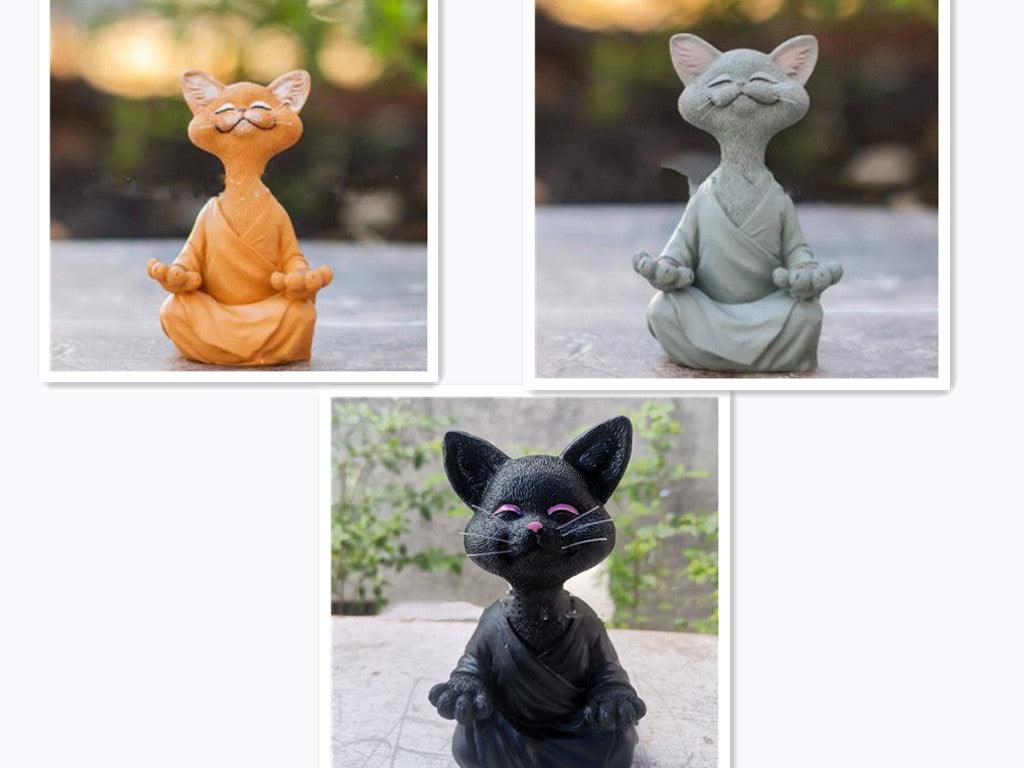 Skanto | Lekker svart Buddha katt figur meditasjon yoga samleobjekt glad katt dekor hjem hagedekorasjon hageornament