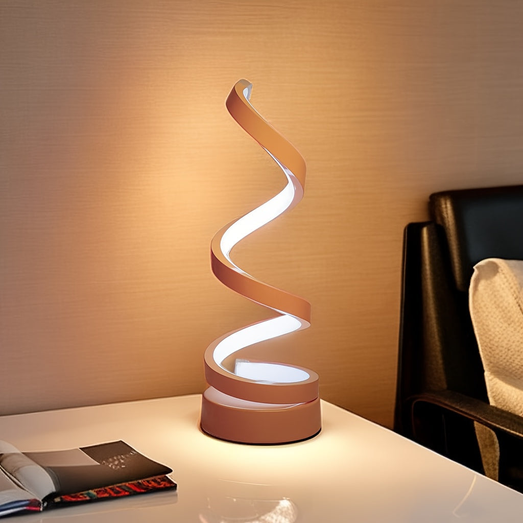 Norvo | Modern Spiral Table Lamp – Kreativ LED Skrivebordslampe med Mild Varme Lys, Perfekt for Soverom, Stue, og Studie Dekor