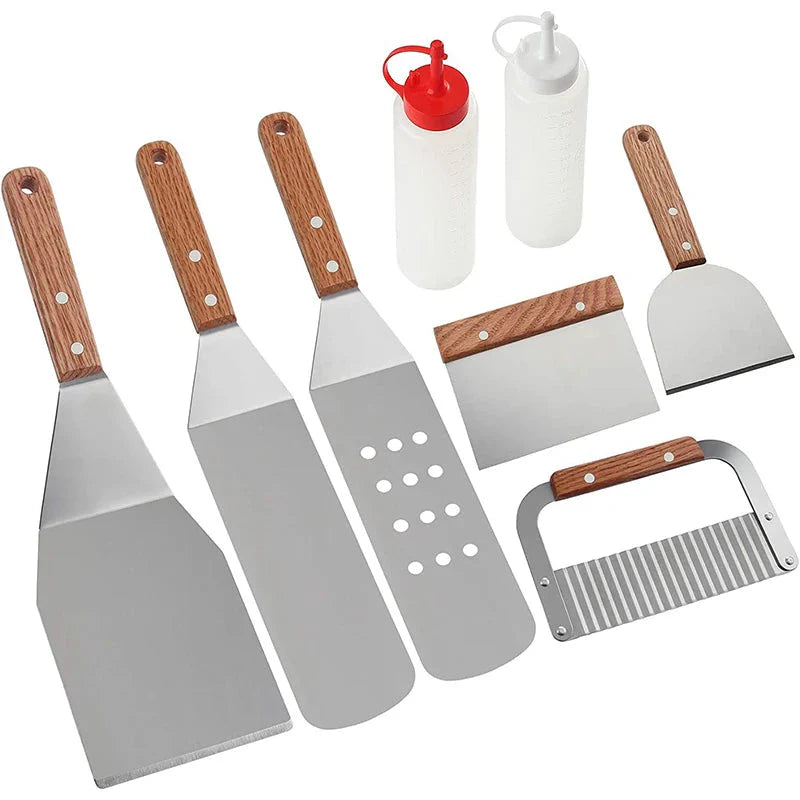 8Pcs Grilltilbehør Sett i Rustfritt Stål Skrapere for BBQ Grill | Skanto