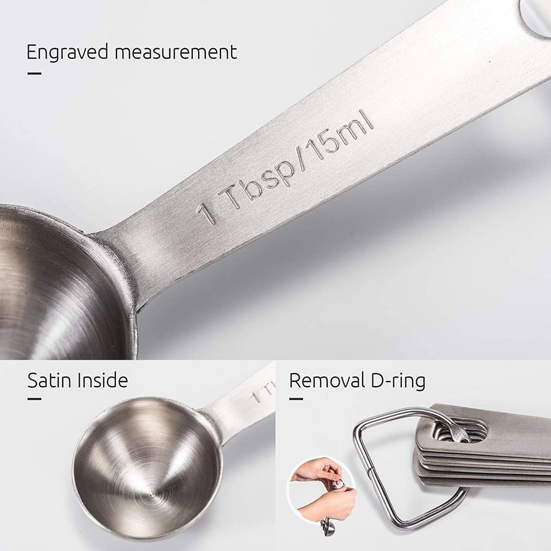 Skanto | 9-dels sett: rustfrie stålmålskjeer for tørre og flytende ingredienser