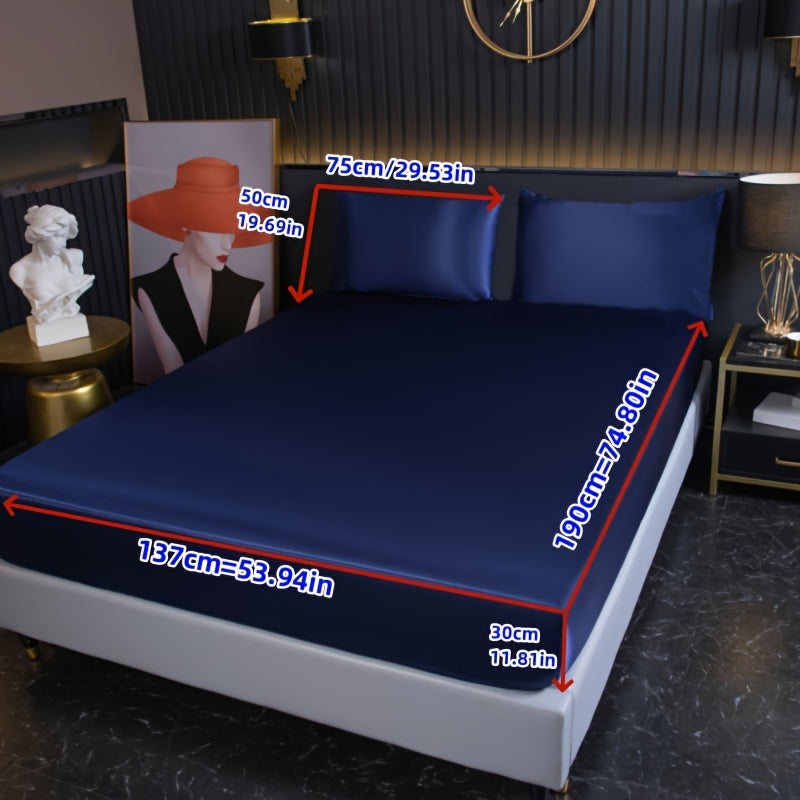Skanto | 3-delt Satin Spannlaken-set – Inkluderer 1 spannlaken og 2 putetrekk (uten kjerne) – Myk, komfortabel og pustende sengetøy, ensfarget madrasstopp for soverom og gjesterom