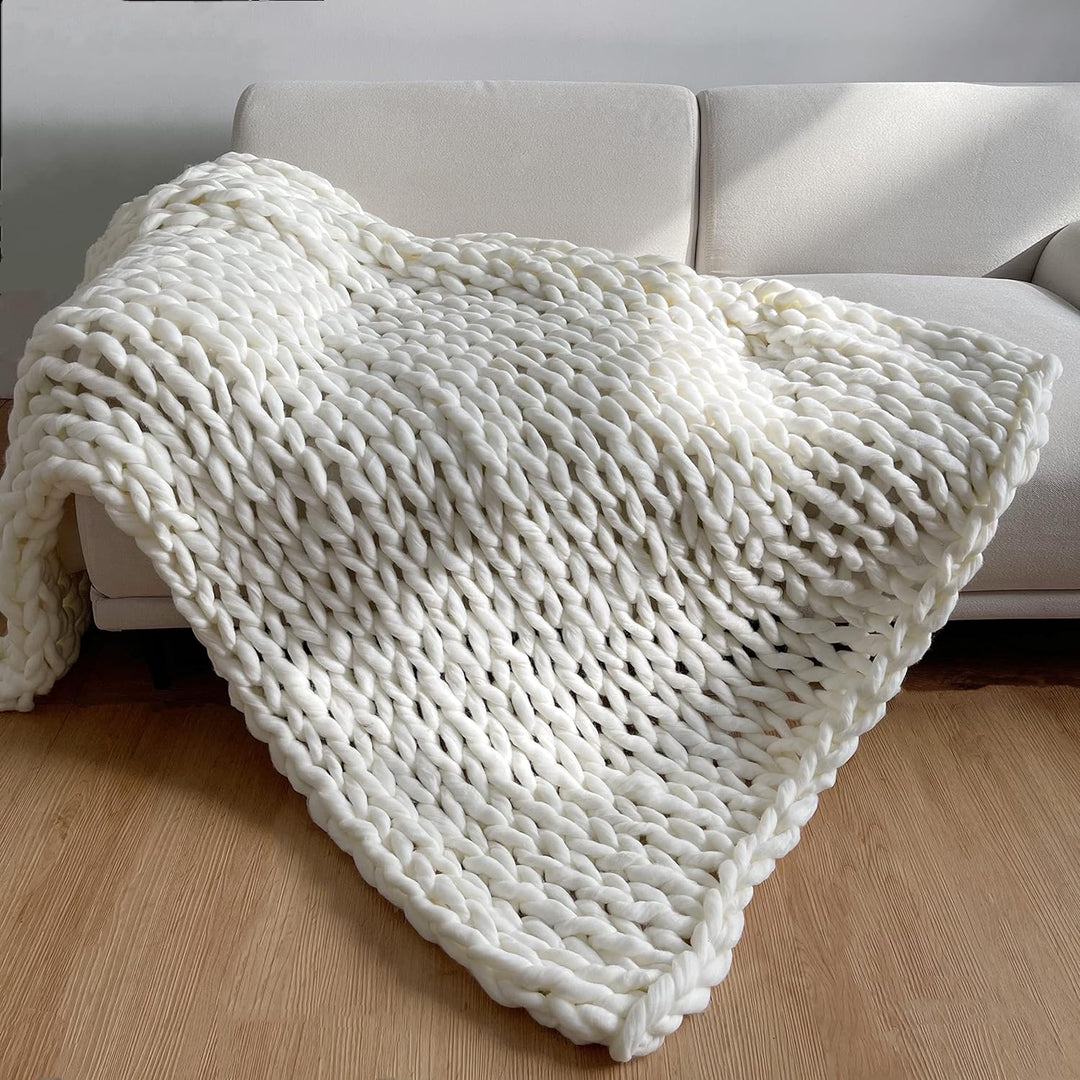 Chunky Knit Throw Håndlaget Vektet Teppe - SUPER KOSY & BEROLIGENDE TEPPE Skanto
