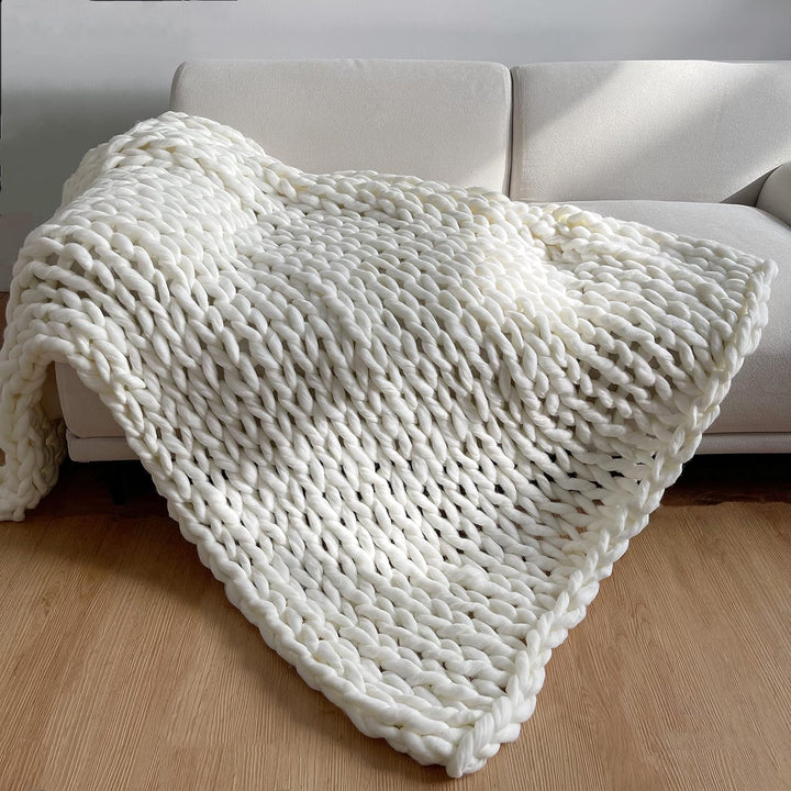 Chunky Knit Throw Håndlaget Vektet Teppe - SUPER KOSY & BEROLIGENDE TEPPE Skanto