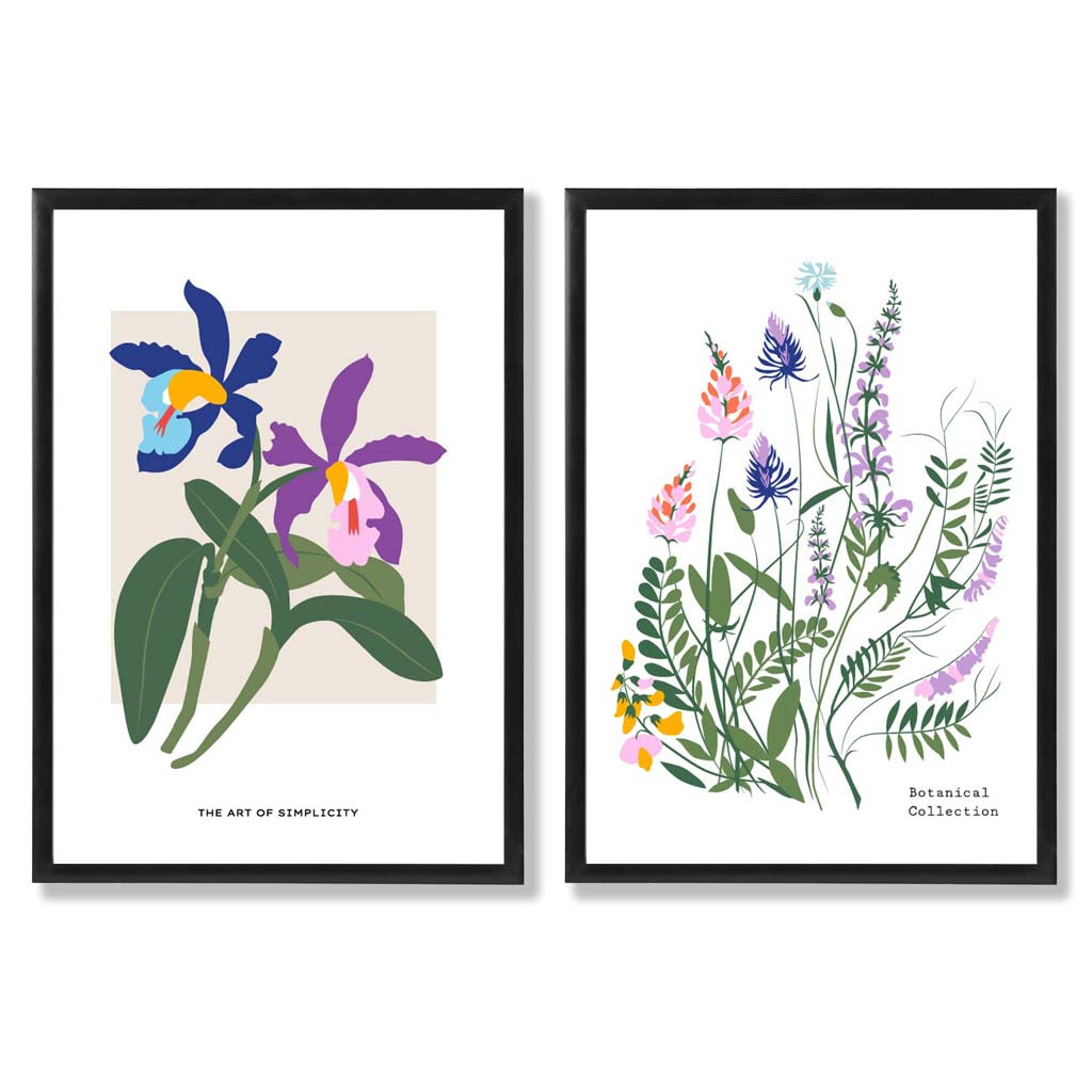 Fargerik vårblomstillustrasjon, innrammet sett med 2 kunsttrykk