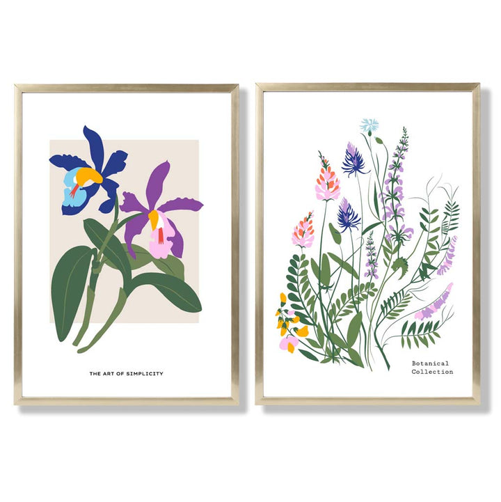 Fargerik vårblomstillustrasjon, innrammet sett med 2 kunsttrykk