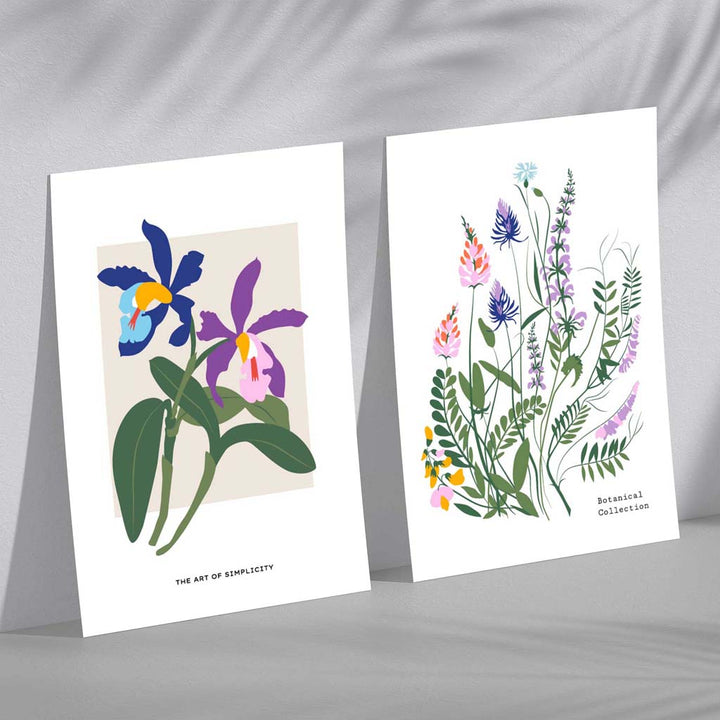 Fargerikt vårblomstillustrasjonssett med 2 kunsttrykk