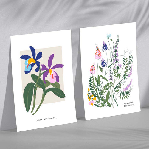 Fargerikt vårblomstillustrasjonssett med 2 kunsttrykk