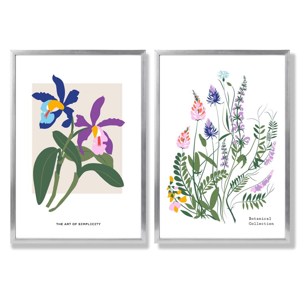 Fargerik vårblomstillustrasjon, innrammet sett med 2 kunsttrykk