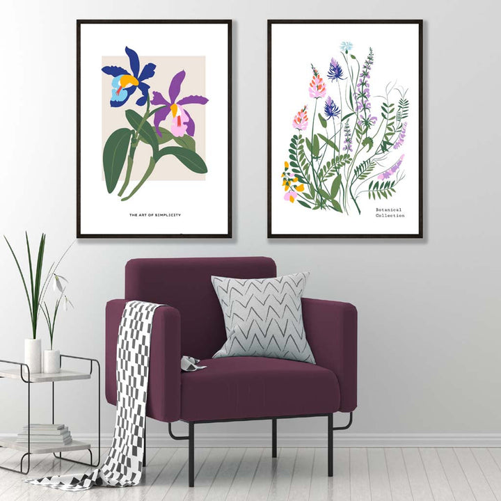 Fargerik vårblomstillustrasjon, innrammet sett med 2 kunsttrykk