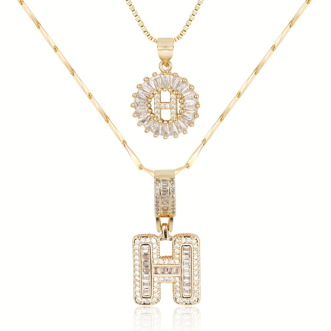 Skanto | 2pc 14k Diamant Bokstav Initial Halskjeder