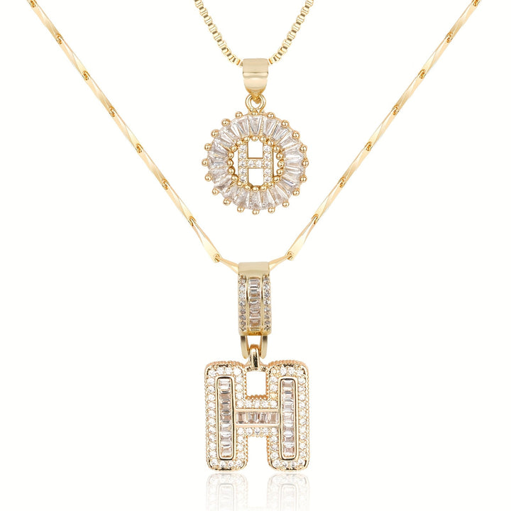 Skanto | 2pc 14k Diamant Bokstav Initial Halskjeder