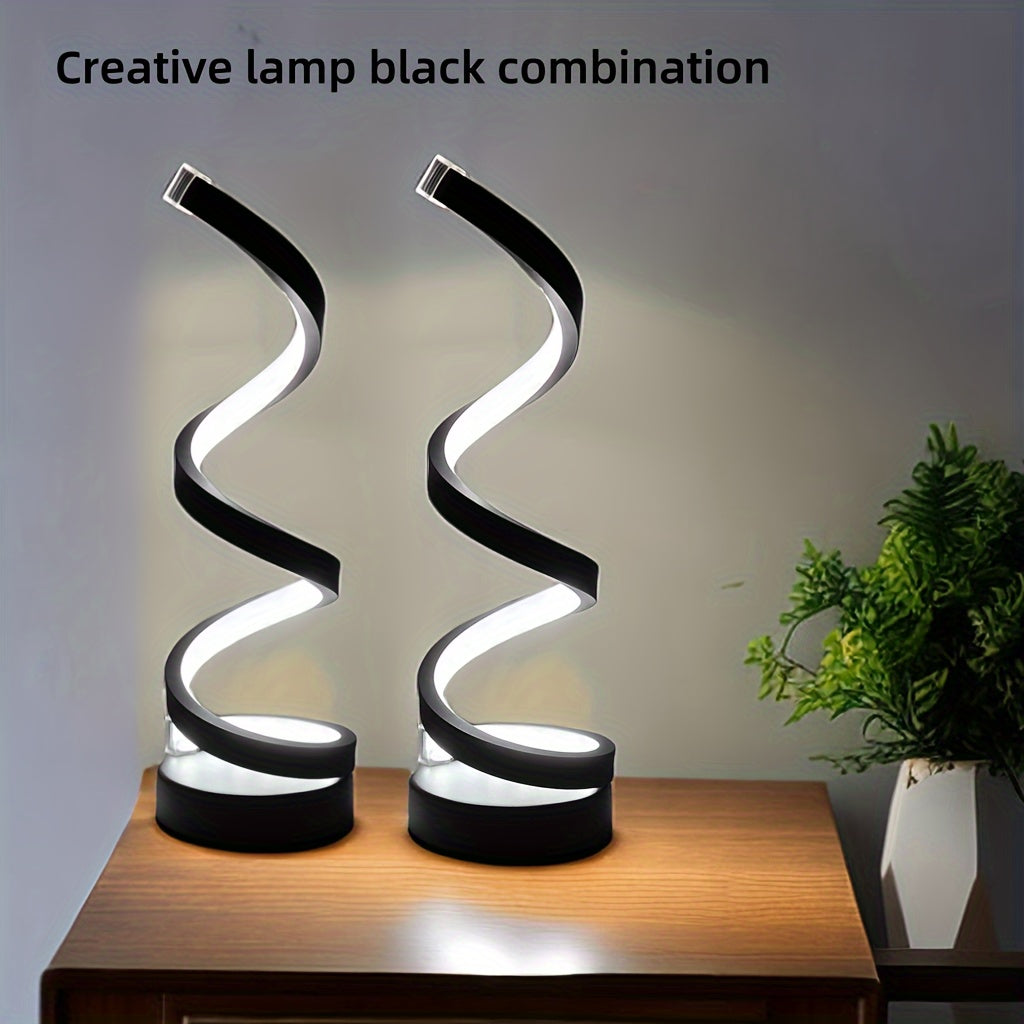 Norvo | Modern Spiral Table Lamp – Kreativ LED Skrivebordslampe med Mild Varme Lys, Perfekt for Soverom, Stue, og Studie Dekor