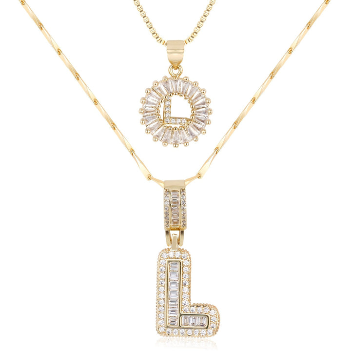 Skanto | 2pc 14k Diamant Bokstav Initial Halskjeder