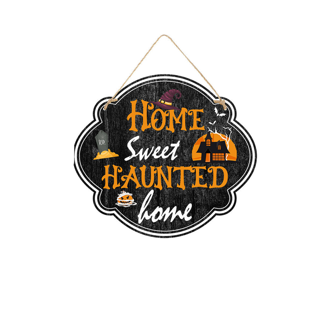 Skanto | Halloween Dørskilt – Trelook Plater med Lanterne, Hodeskalle og heksedesign
